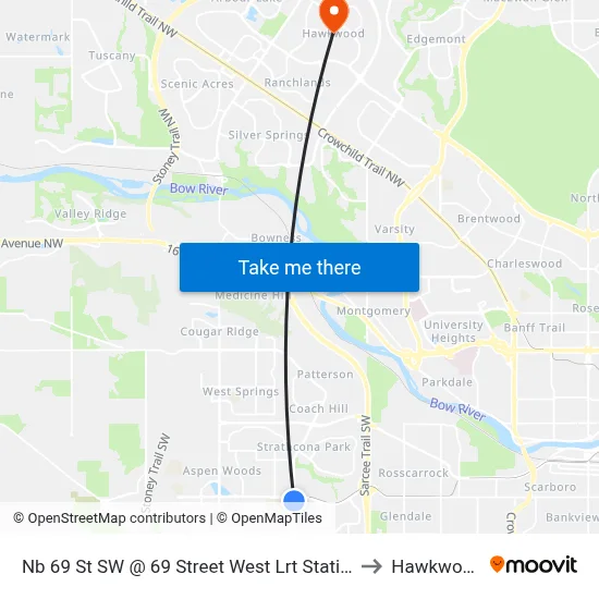 Nb 69 St SW @ 69 Street West Lrt Station to Hawkwood map