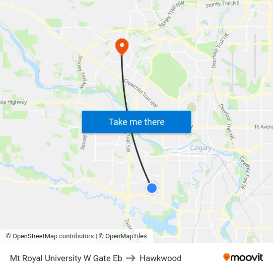 Mt Royal University W Gate Eb to Hawkwood map