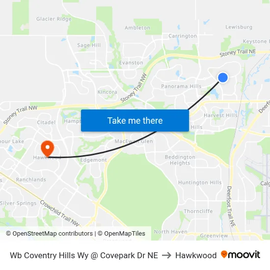 Wb Coventry Hills Wy @ Covepark Dr NE to Hawkwood map