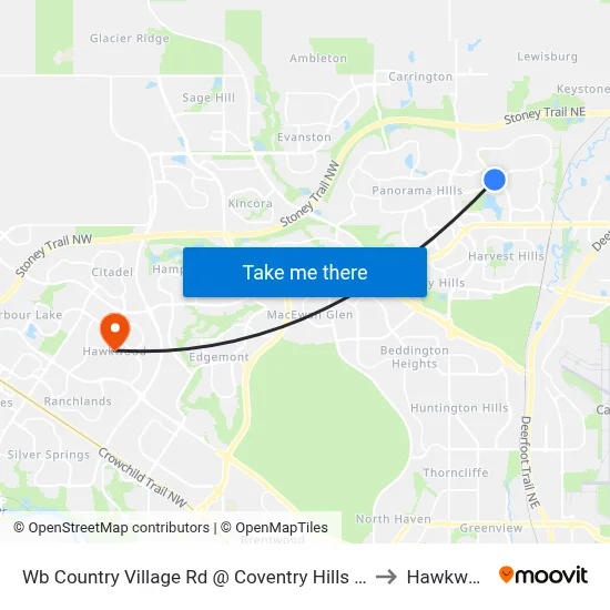 Wb Country Village Rd @ Coventry Hills Wy NE to Hawkwood map