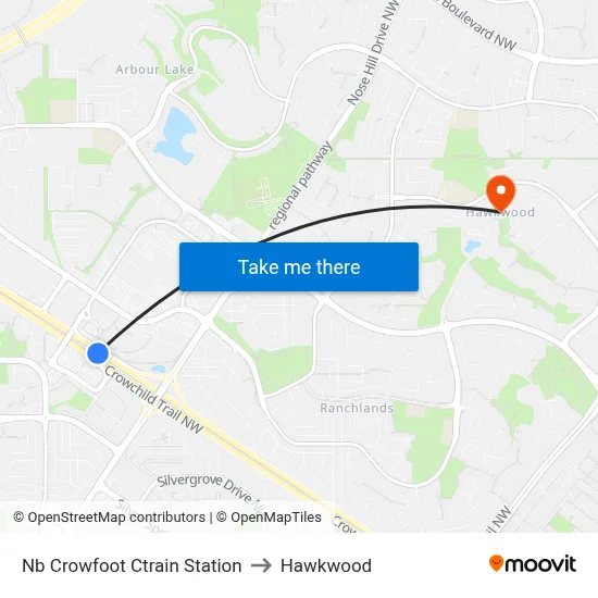 Nb Crowfoot Ctrain Station to Hawkwood map
