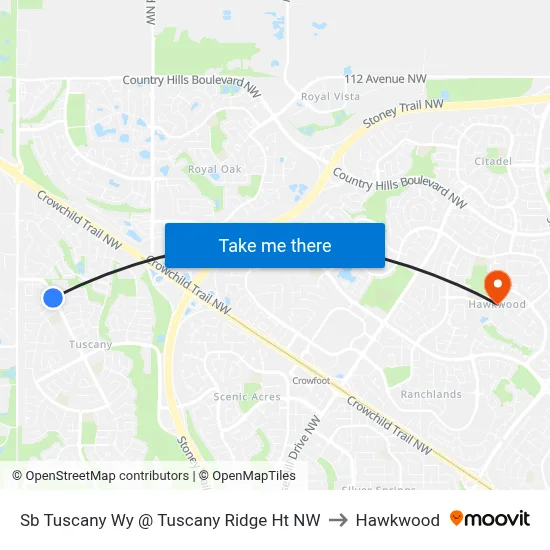 Sb Tuscany Wy @ Tuscany Ridge Ht NW to Hawkwood map