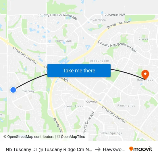 Nb Tuscany Dr @ Tuscany Ridge Cm NW to Hawkwood map