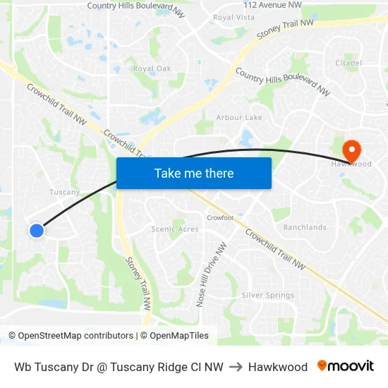 Wb Tuscany Dr @ Tuscany Ridge Cl NW to Hawkwood map
