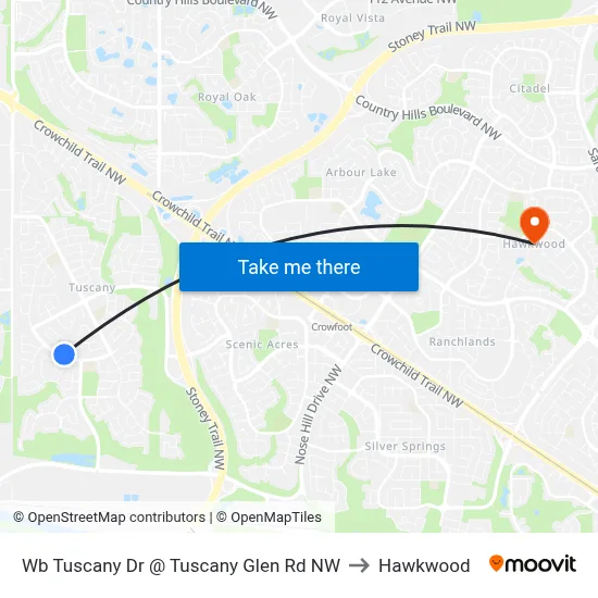 Wb Tuscany Dr @ Tuscany Glen Rd NW to Hawkwood map