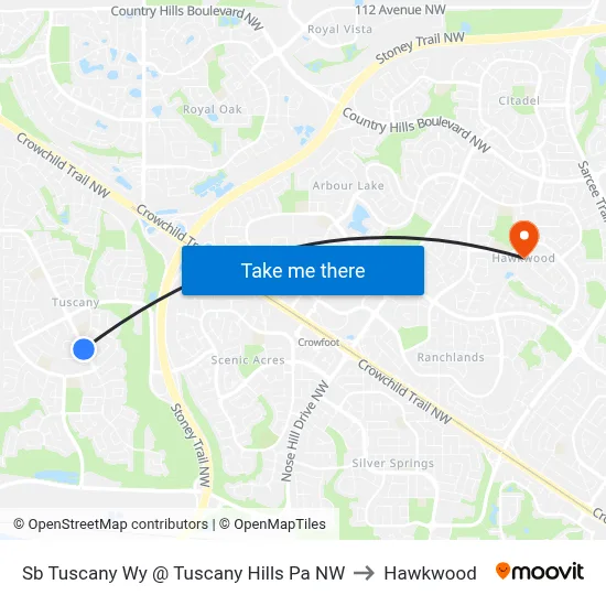 Sb  Tuscany Wy @ Tuscany Hills Pa NW to Hawkwood map