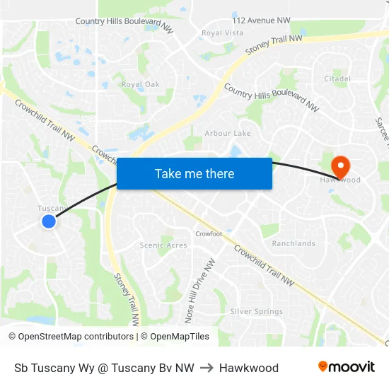 Sb Tuscany Wy @ Tuscany Bv NW to Hawkwood map