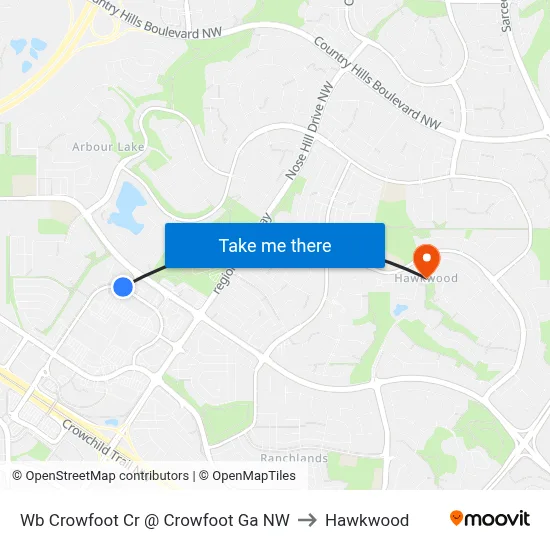 Wb Crowfoot Cr @ Crowfoot Ga NW to Hawkwood map