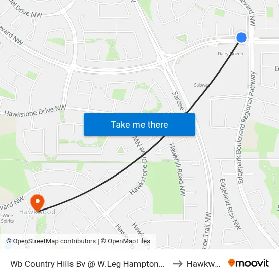 Wb Country Hills Bv @ W.Leg Hamptons Bv NW to Hawkwood map