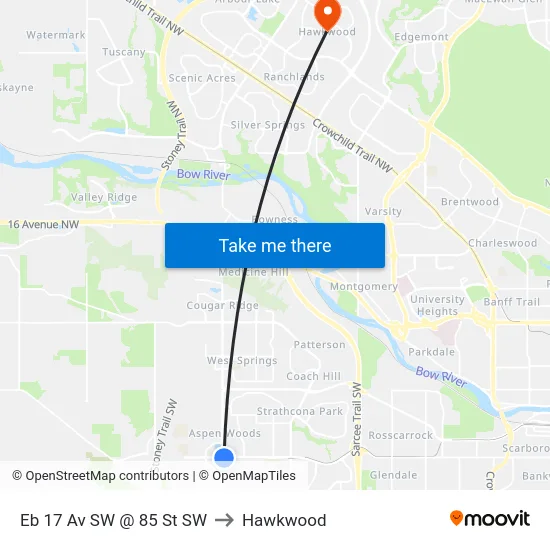 Eb 17 Av SW @ 85 St SW to Hawkwood map