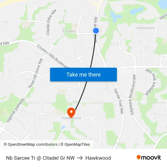 Nb Sarcee Tr @ Citadel Gr NW to Hawkwood map