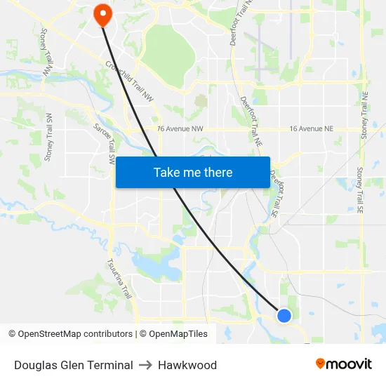 Douglas Glen Terminal to Hawkwood map