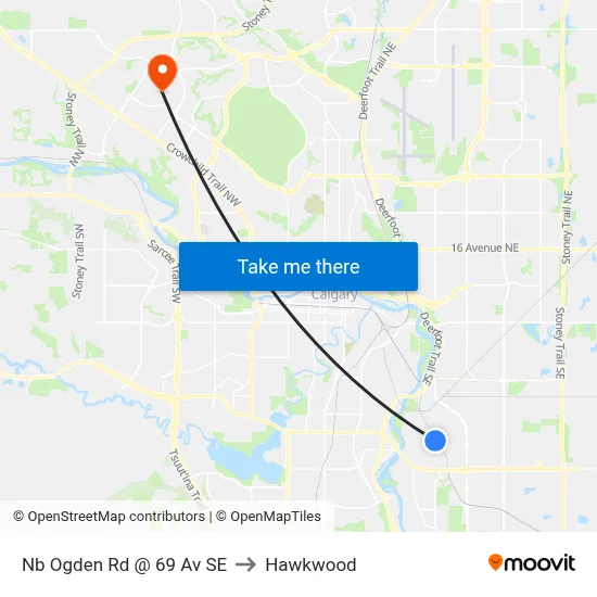 Nb Ogden Rd @ 69 Av SE to Hawkwood map