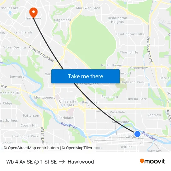 Wb 4 Av SE @ 1 St SE to Hawkwood map