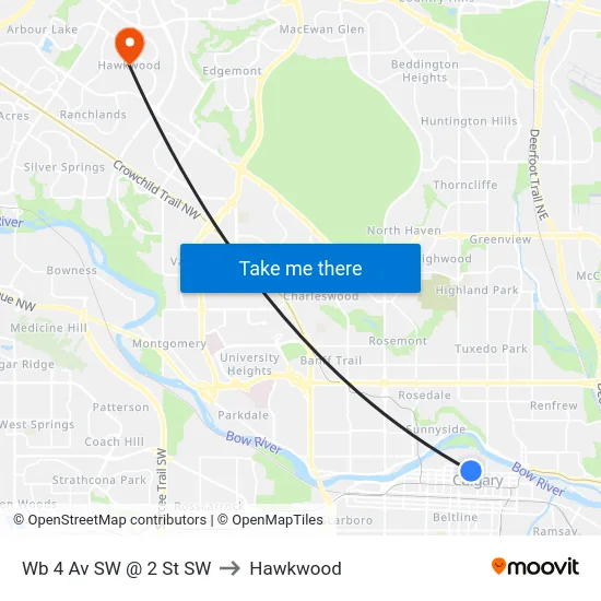 Wb 4 Av SW @ 2 St SW to Hawkwood map
