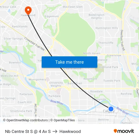 Nb Centre St S @ 4 Av S to Hawkwood map