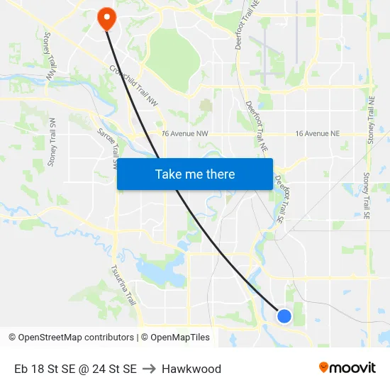 Eb 18 St SE @ 24 St SE to Hawkwood map