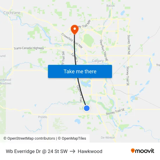 Wb Everridge Dr @ 24 St SW to Hawkwood map