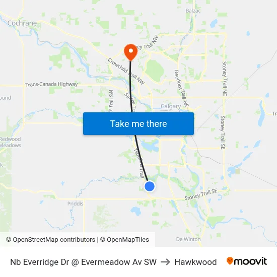 Nb  Everridge Dr @ Evermeadow Av SW to Hawkwood map