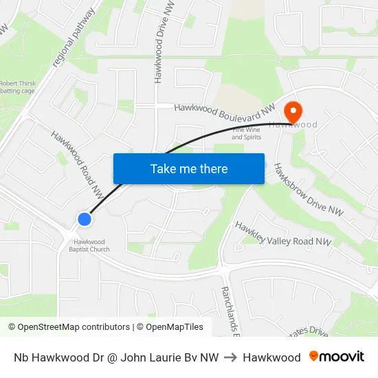 Nb Hawkwood Dr @ John Laurie Bv NW to Hawkwood map