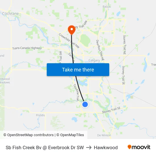 Sb Fish Creek Bv @ Everbrook Dr SW to Hawkwood map