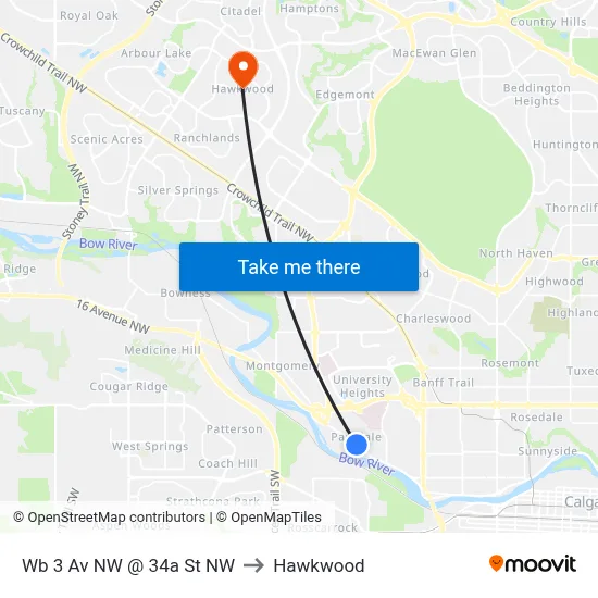 Wb 3 Av NW @ 34a St NW to Hawkwood map