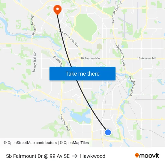 Sb Fairmount Dr @ 99 Av SE to Hawkwood map