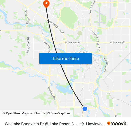 Wb Lake Bonavista Dr @ Lake Rosen Cr SE to Hawkwood map