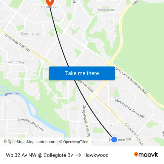 Wb 32 Av NW @ Collegiate Bv to Hawkwood map