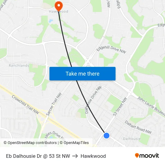 Eb Dalhousie Dr @ 53 St NW to Hawkwood map