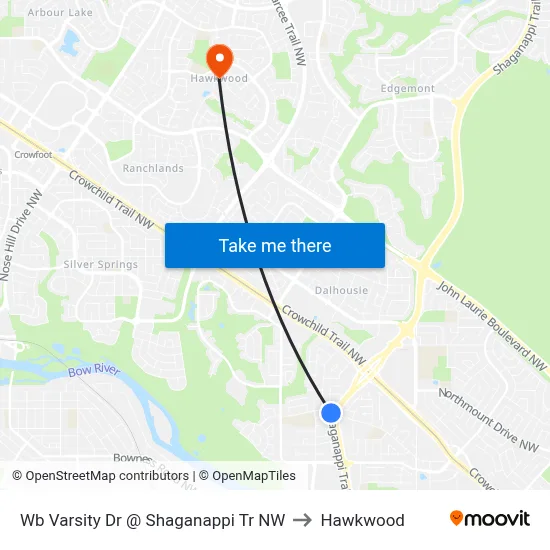 Wb Varsity Dr @ Shaganappi Tr NW to Hawkwood map