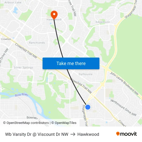 Wb Varsity Dr @ Viscount Dr NW to Hawkwood map