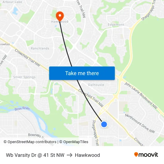 Wb Varsity Dr @ 41 St NW to Hawkwood map