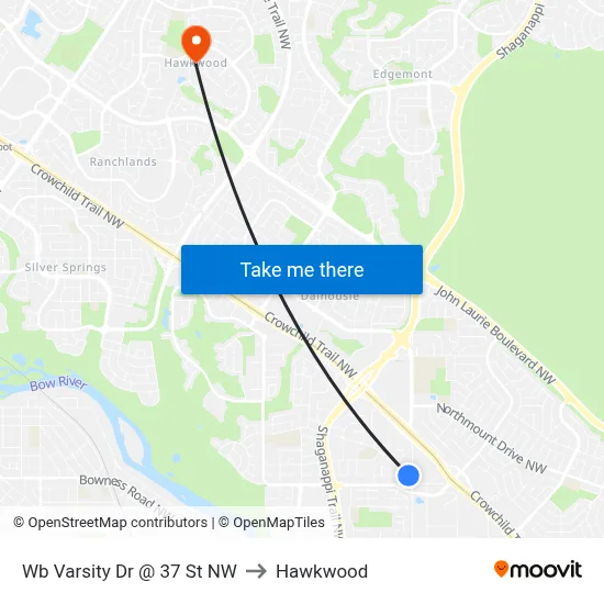 Wb Varsity Dr @ 37 St NW to Hawkwood map