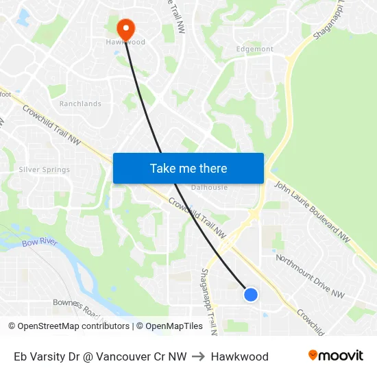 Eb Varsity Dr @ Vancouver Cr NW to Hawkwood map