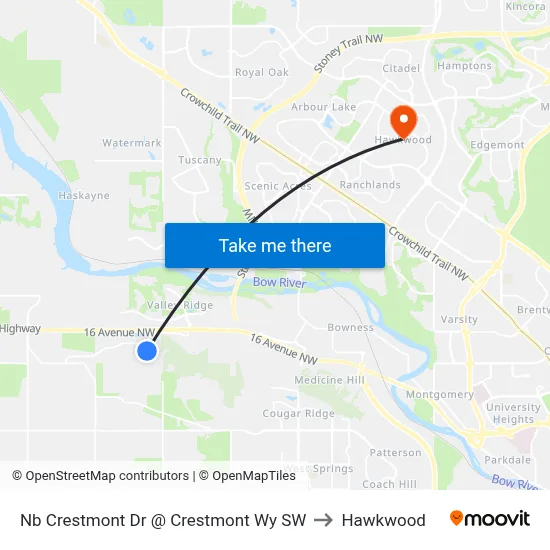 Nb Crestmont  Dr @ Crestmont Wy SW to Hawkwood map