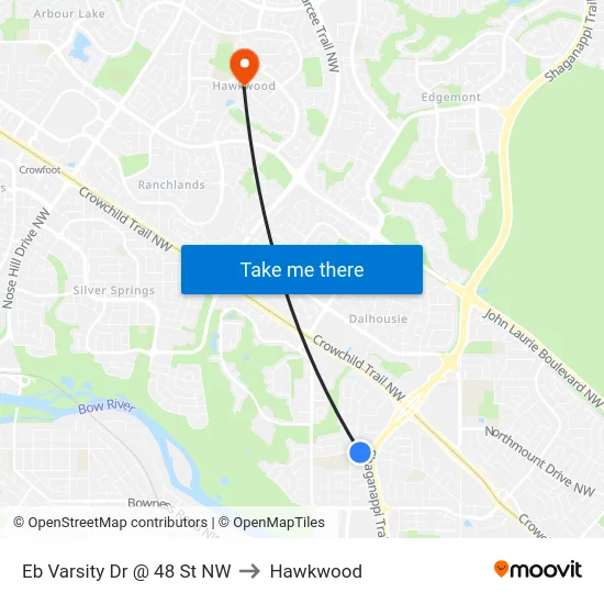 Eb Varsity Dr @ 48 St NW to Hawkwood map