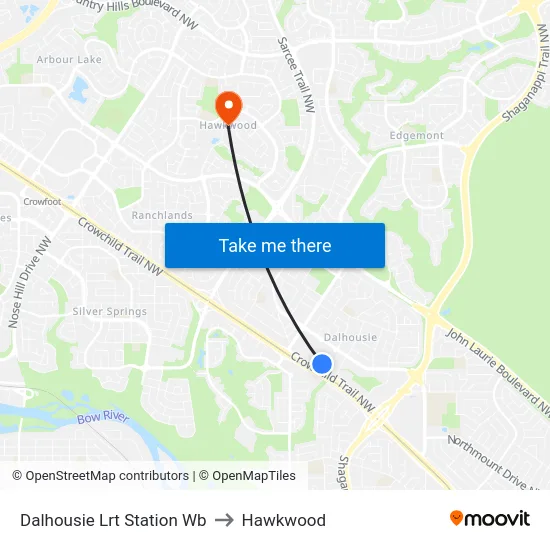 Dalhousie Lrt Station Wb to Hawkwood map