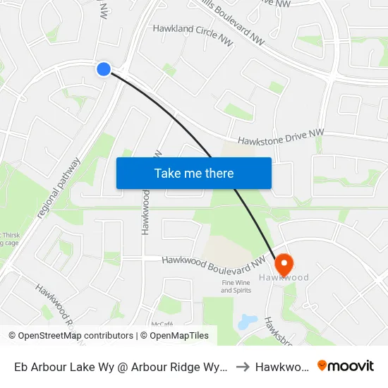 Eb Arbour Lake Wy @ Arbour Ridge Wy NW to Hawkwood map