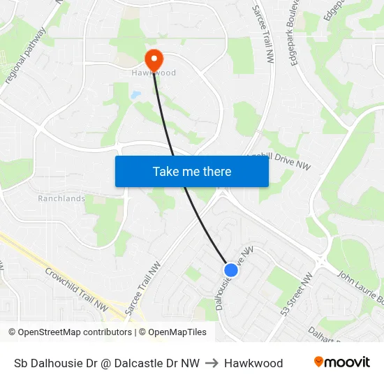 Sb Dalhousie Dr @ Dalcastle Dr NW to Hawkwood map