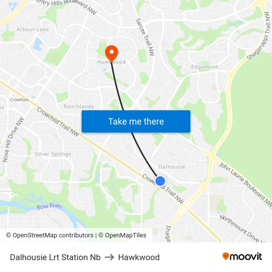 Dalhousie Lrt Station Nb to Hawkwood map