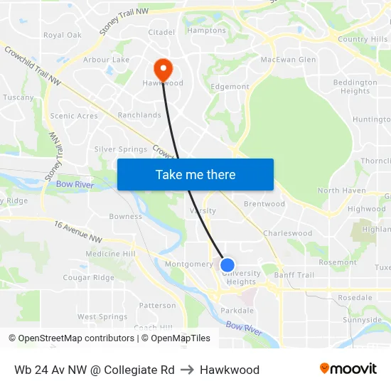 Wb 24 Av NW @ Collegiate Rd to Hawkwood map