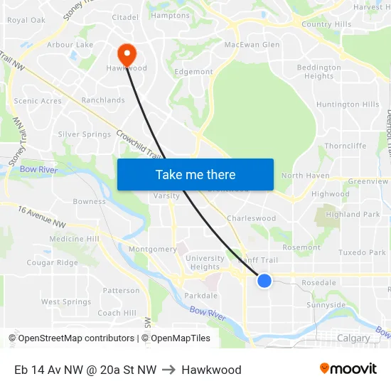 Eb 14 Av NW @ 20a St NW to Hawkwood map