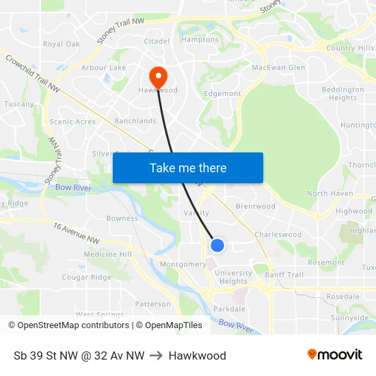 Sb 39 St NW @ 32 Av NW to Hawkwood map
