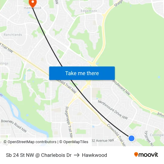 Sb 24 St NW @ Charlebois Dr to Hawkwood map