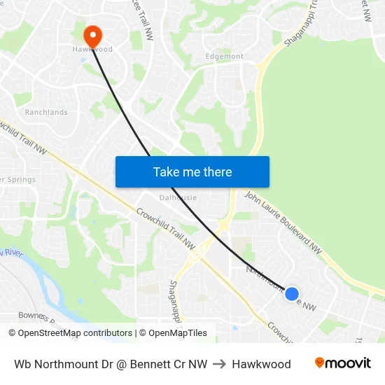 Wb Northmount Dr @ Bennett Cr NW to Hawkwood map