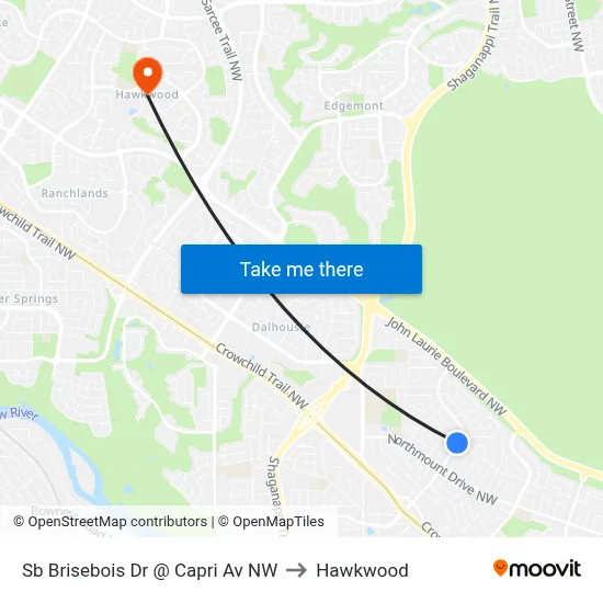 Sb Brisebois Dr @ Capri Av NW to Hawkwood map