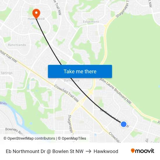 Eb Northmount Dr @ Bowlen St NW to Hawkwood map