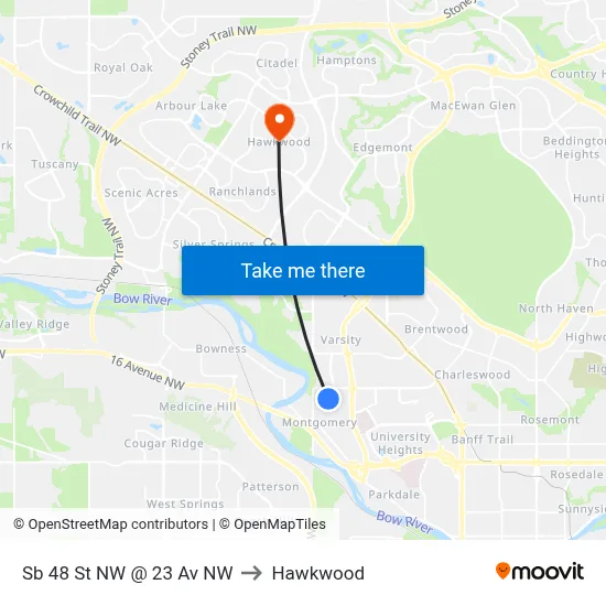 Sb 48 St NW @ 23 Av NW to Hawkwood map