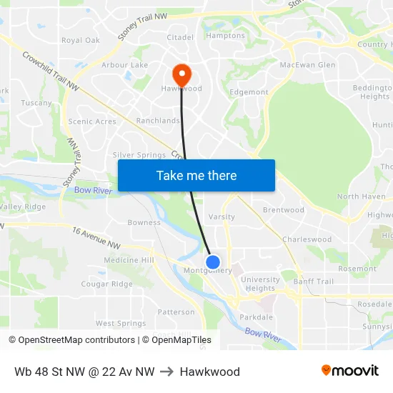 Wb 48 St NW @ 22 Av NW to Hawkwood map